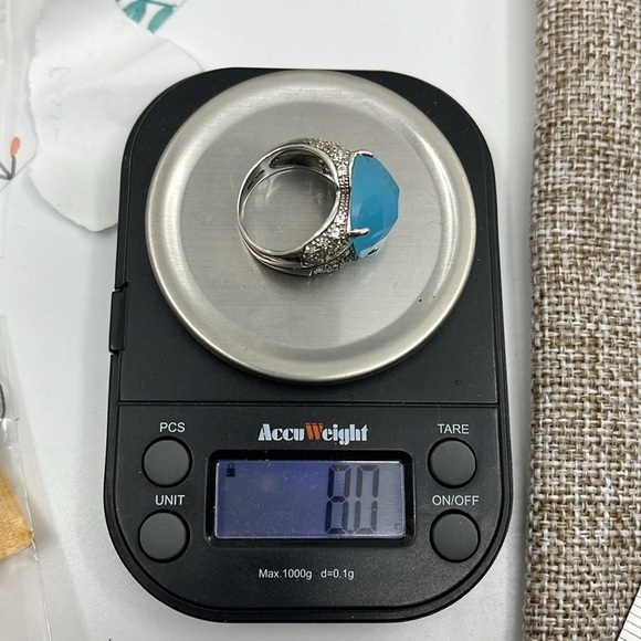 💎 925 Sterling Silver Blue Chalcedony & CZ Ring - Size 7, Thailand - Picture 14 of 14